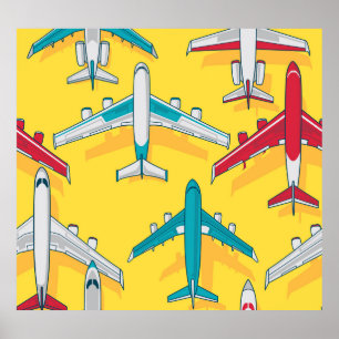 Colourful Planes Sky: Vintage Aircraft Poster