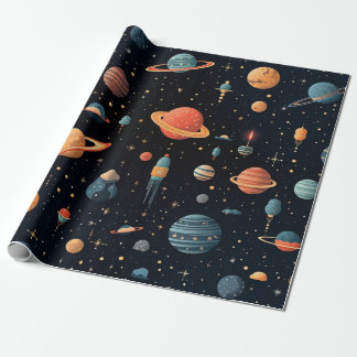 colourful planets and space design. wrapping paper