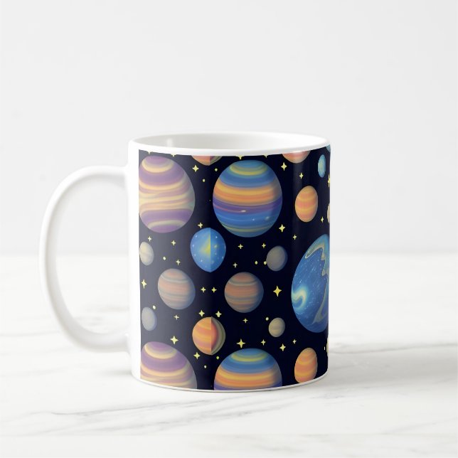 Colourful Planets and Stars in Outer Space Coffee Mug (Left)