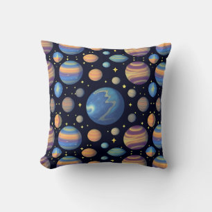 Colourful Planets and Stars in Outer Space Cushion