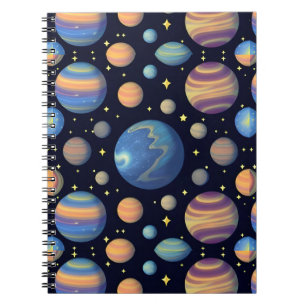 Colourful Planets and Stars in Outer Space Notebook