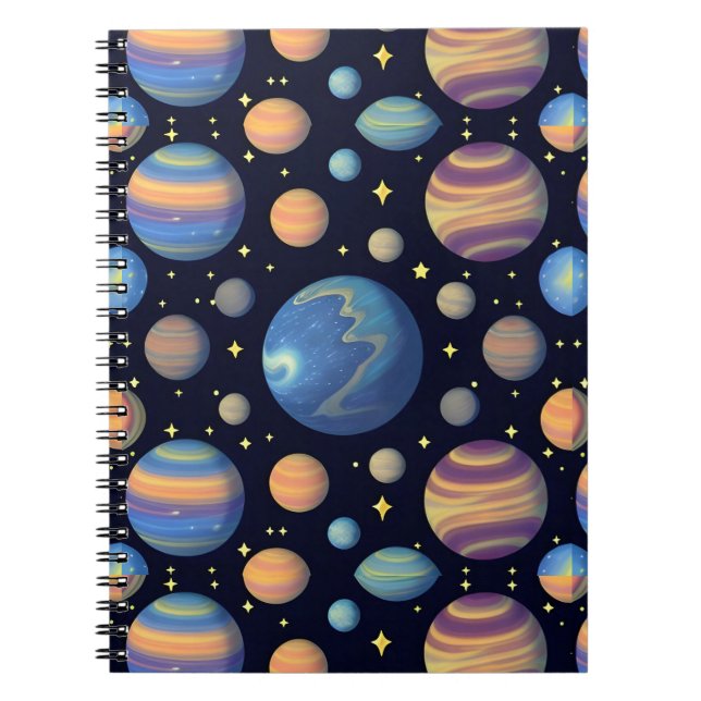 Colourful Planets and Stars in Outer Space Notebook (Front)