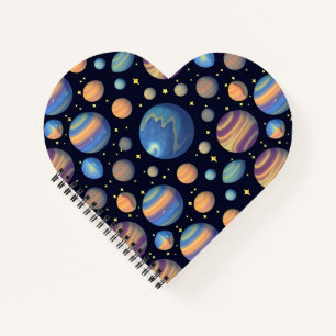Colourful Planets and Stars in Outer Space Notebook