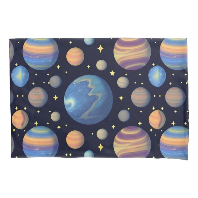 Colourful Planets and Stars in Outer Space Pillowcase (Front)