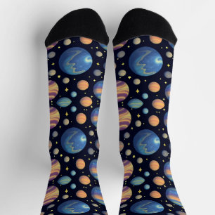 Colourful Planets and Stars in Outer Space Socks