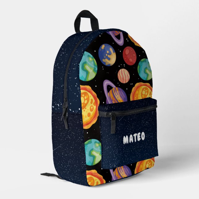 Colourful Planets and Stars Outer Space School Printed Backpack (Back Corner Left)
