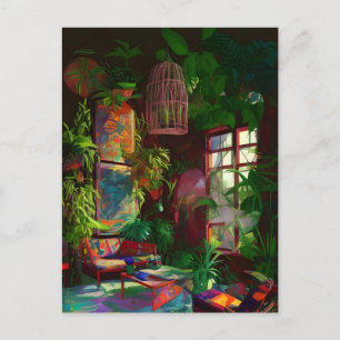 Colourful Plant Filled Boho Living Room Postcard