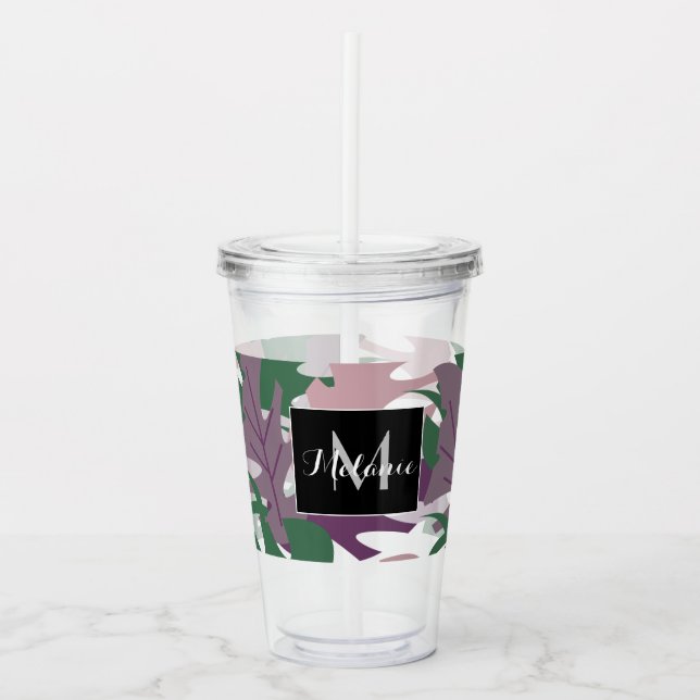 Colourful Plant Leaf Name  Monogram  Acrylic Tumbler (Front)