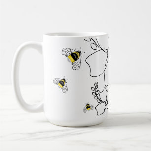 Colourful plants and bumblebee watercolor design coffee mug
