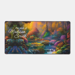 Colourful Plants and Forest Waterfall Desk Mat