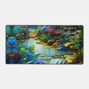 Colourful Plants and Peaceful Waterfall Garden Desk Mat