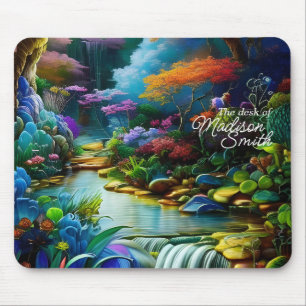 Colourful Plants and Peaceful Waterfall Garden Mouse Mat