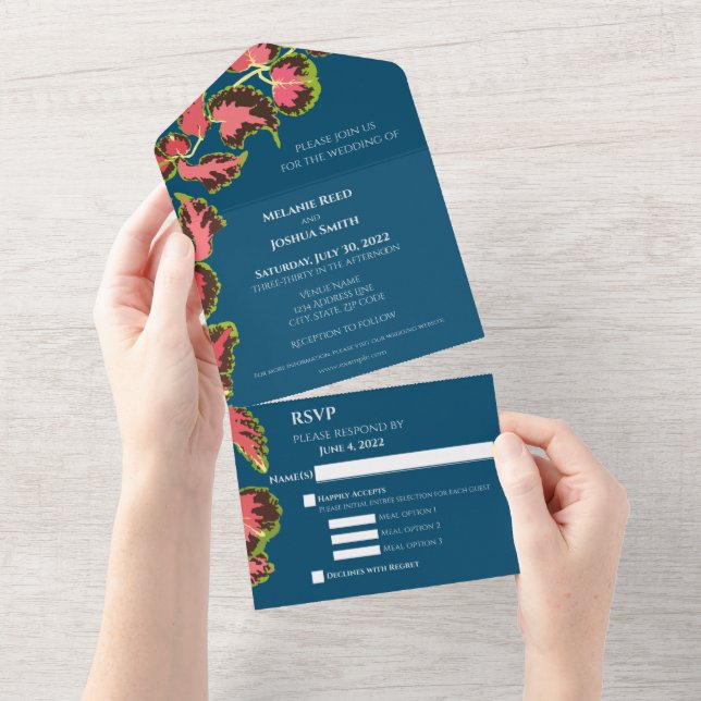 Colourful Plants on Blue with 3 Meal Options | All In One Invitation (Tearaway)