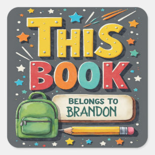 Colourful Playful Book Belong To Name Sticker