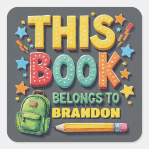 Colourful Playful Book Belong To Name Sticker