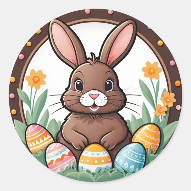 Colourful Playful Chocolate Easter Bunny Stickers (Front)