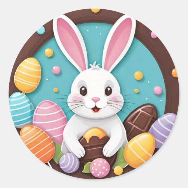 Colourful Playful Easter Bunny Chocolate Stickers (Front)