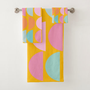 Colourful Playful Geometric Shapes in Yellow Bath Towel Set