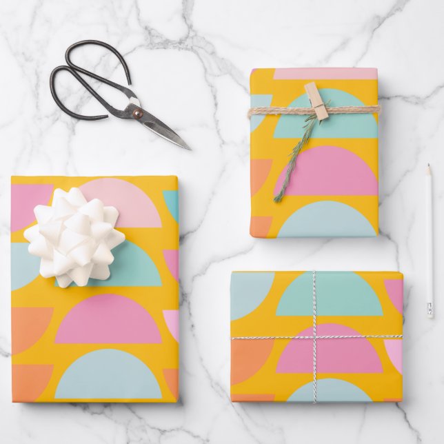 Colourful Playful Geometric Shapes in Yellow Wrapping Paper Sheet (Front)