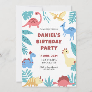 Colourful Playful Illustrative Dinosaur Birthday Invitation