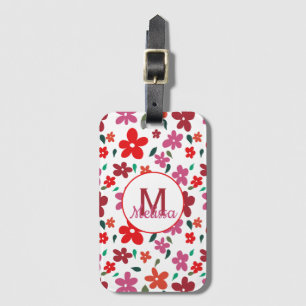 Colourful Playful Minimalistic Floral Monogram Luggage Tag