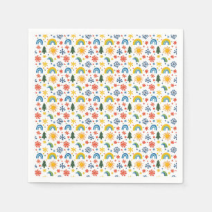 Colourful Playful Pattern with Rainbows and Flower Napkin