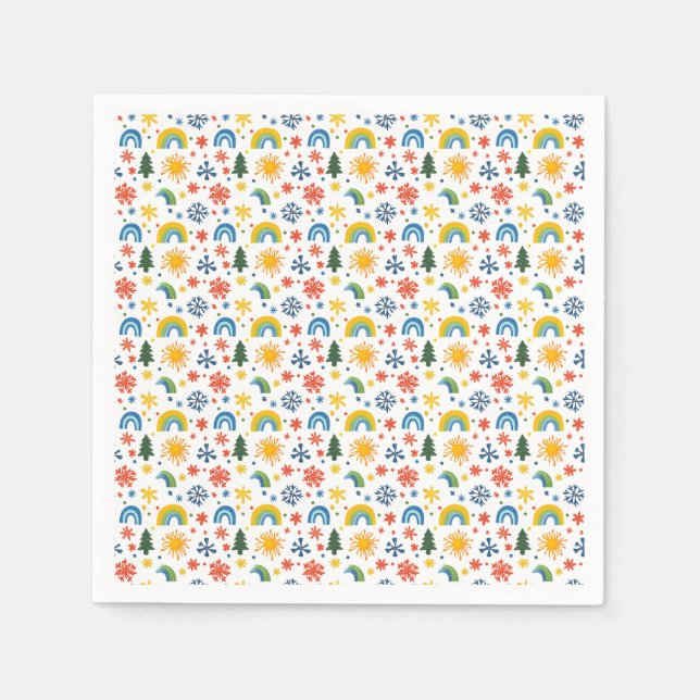 Colourful Playful Pattern with Rainbows and Flower Napkin (Front)