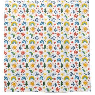 Colourful Playful Pattern with Rainbows and Flower Shower Curtain