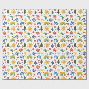 Colourful Playful Pattern with Rainbows and Flower Wrapping Paper