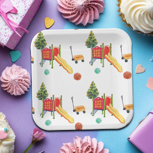 Colourful Playground Birthday Party Paper Plate