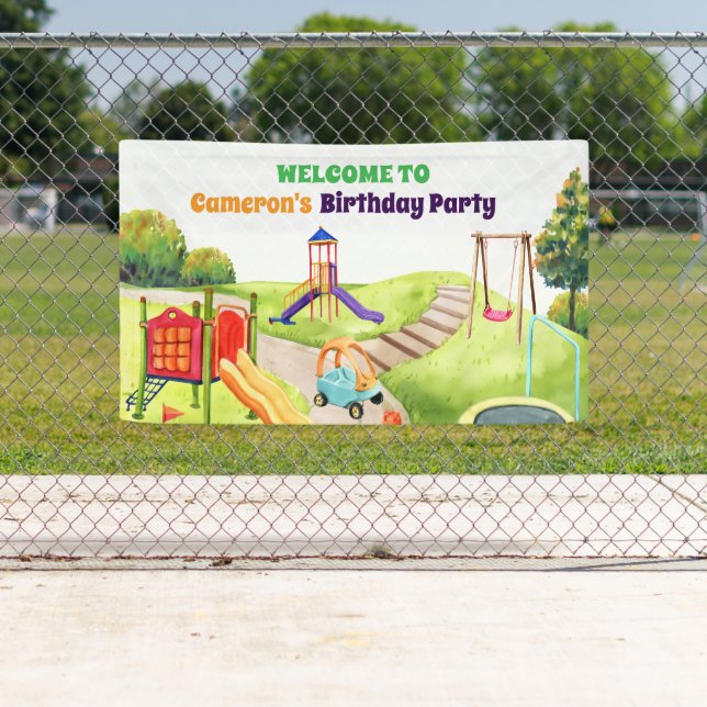 Colourful Playground Birthday Party Welcome Banner (Insitu)
