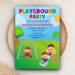 Colourful Playground Cute Kids Park Birthday Party Invitation