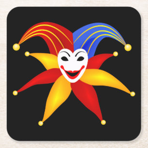 Colourful Playing Card Joker Symbol Square Paper Coaster