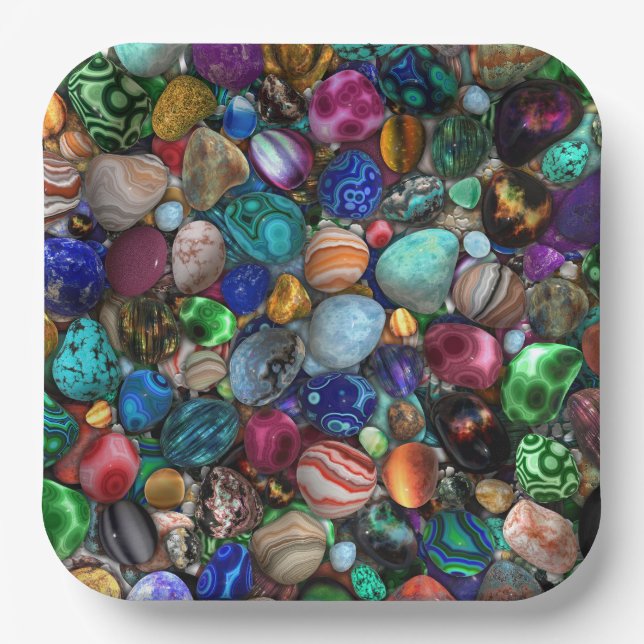 Colourful Polished Stones  Paper Plate (Front)