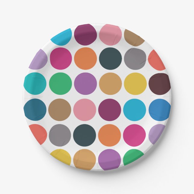 Colourful Polka Dot Baby Shower Birthday Party Paper Plate (Front)