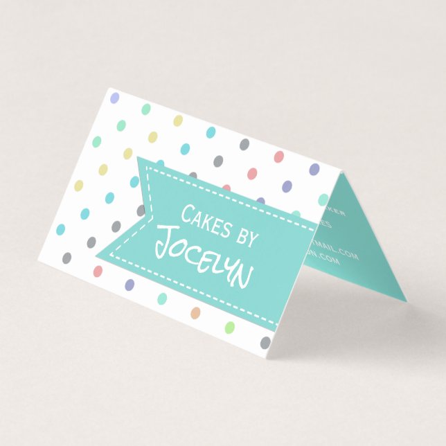 Colourful Polka Dot Bakery Folded Business Card (Front)