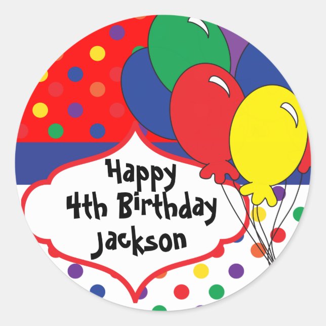 Colourful Polka Dot Birthday Party Classic Round Sticker (Front)