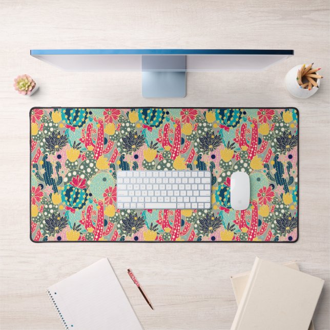 Colourful Polka Dot Cactus Pattern Desk Mat (Office 1)
