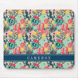 Colourful Polka Dot Cactus Pattern Mouse Mat