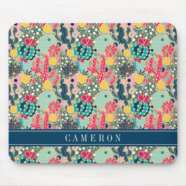 Colourful Polka Dot Cactus Pattern Mouse Mat (Front)