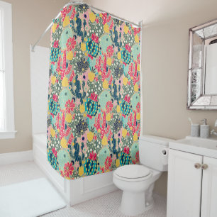Colourful Polka Dot Cactus Pattern Shower Curtain