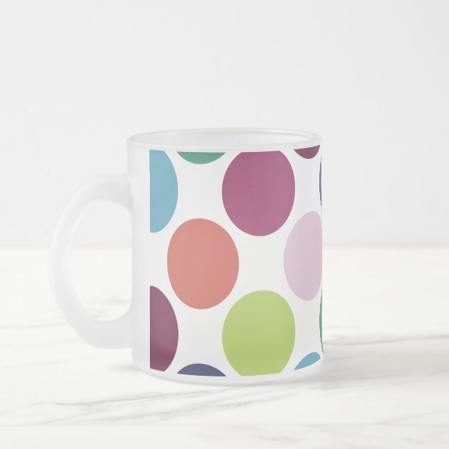 Colourful Polka Dot Frosted Glass Coffee Mug Cup (Left)
