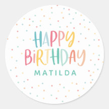 Colourful polka dot happy birthday classic round sticker