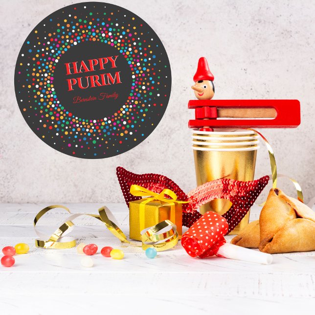 Colourful Polka Dot Jewish Holiday Happy Purim Classic Round Sticker (Creator Uploaded)