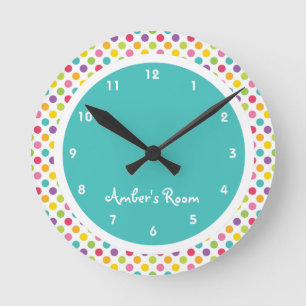 Colourful Polka Dot Kid's Bedroom Round Clock