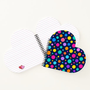 Colourful Polka Dot Pattern on Midnight Navy Heart Notebook