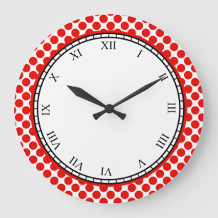 Colourful Polka Dot Roman Digits Red on any Colour Large Clock
