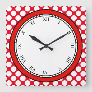 Colourful Polka Dot Roman Digits White on any Square Wall Clock