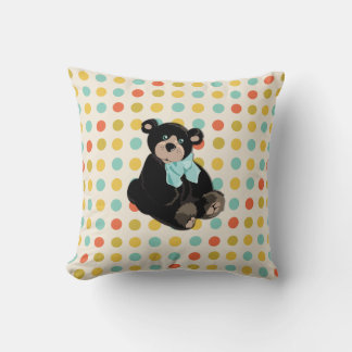Colourful Polka Dots and Teddy Bear Accent Pillow
