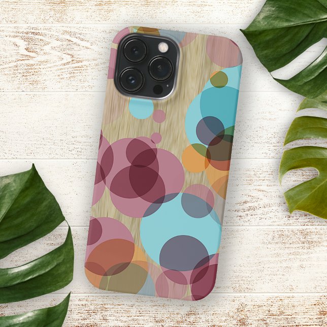 Colourful Polka Dots Art Pattern On Faux Wood Grai iPhone Case (Creator Uploaded)